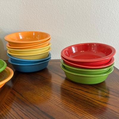 FIESTAWARE CUPS/SAUCERS, PITCHER, BOWLS AND PLATTERS