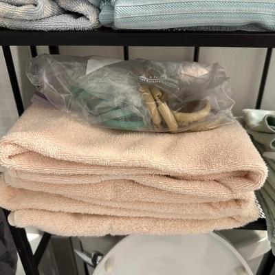 BATHROOM TOWELS, SHOWER CURTAIN RINGS AND TOOTHBRUSH HOLDER