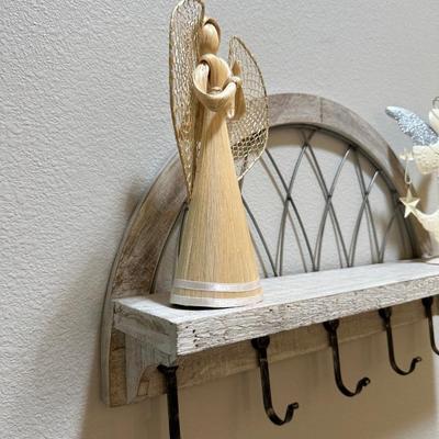 KNICK NACK SHELF/COAT RACK WITH ANGELS AND WALL HANGING