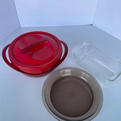 Red Insulated Bowl and Pyrex