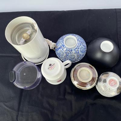 Braun Coffee Grinder, cups and Dansk Cheese Server