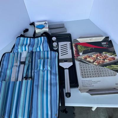New Large Grill Set with Stainless Tools and Pans