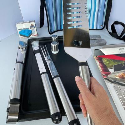 New Large Grill Set with Stainless Tools and Pans