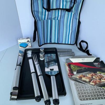 New Large Grill Set with Stainless Tools and Pans