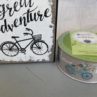 Great Adventure Bicycle Sign/Wired Ribbon
