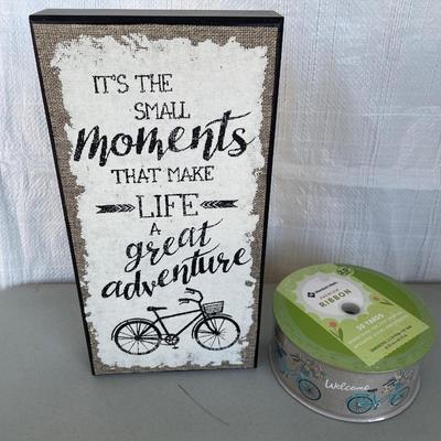 Great Adventure Bicycle Sign/Wired Ribbon