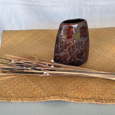 Ceramic Vase, Seagrass Mat and Reeds with Shells