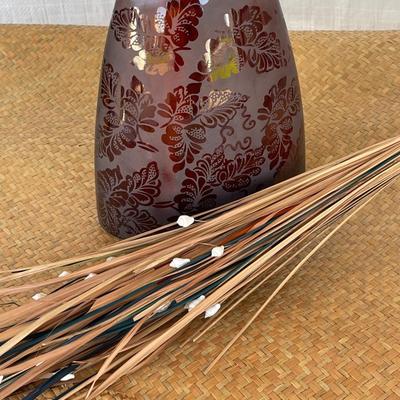 Ceramic Vase, Seagrass Mat and Reeds with Shells