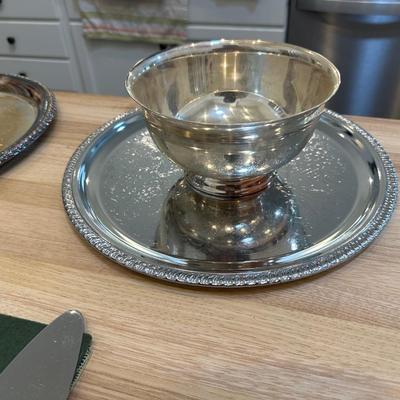 SILVER PLATE TEA SERVICE AND SERVING PIECES