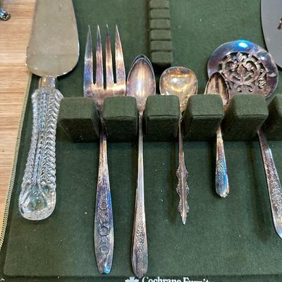 SILVER PLATE TEA SERVICE AND SERVING PIECES