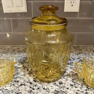 AMBER CANISTER AND CREAM & SUGAR