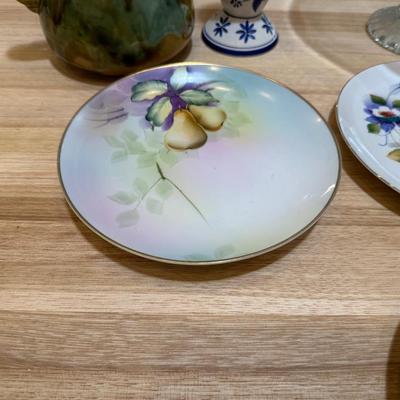 HAND PAINTED PLATES AND OTHER GLASS AND POTTERY