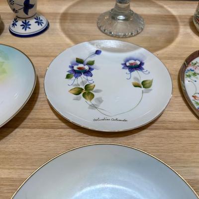 HAND PAINTED PLATES AND OTHER GLASS AND POTTERY