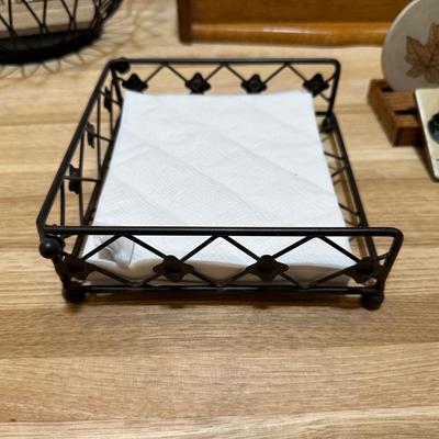 BREAD BOX, WIRE BASKET, NAPKIN RACK AND COASTERS