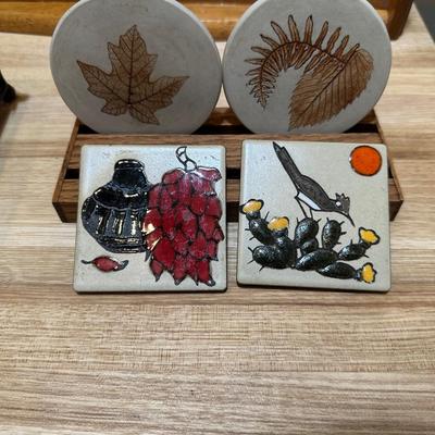 BREAD BOX, WIRE BASKET, NAPKIN RACK AND COASTERS