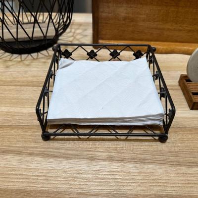 BREAD BOX, WIRE BASKET, NAPKIN RACK AND COASTERS