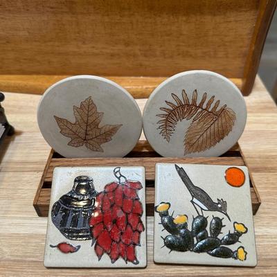 BREAD BOX, WIRE BASKET, NAPKIN RACK AND COASTERS