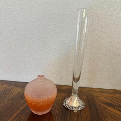 WOODEN BOX, WEIGHTED STERLING SILVER VASE AND MORE