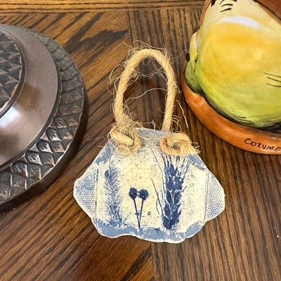 PALM TREE CANDLE, WALL SCONCES AND MEXICAN POTTERY