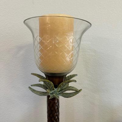 PALM TREE CANDLE, WALL SCONCES AND MEXICAN POTTERY