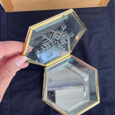 New Metal Holiday Tree, Glass snowflake Trinket Box