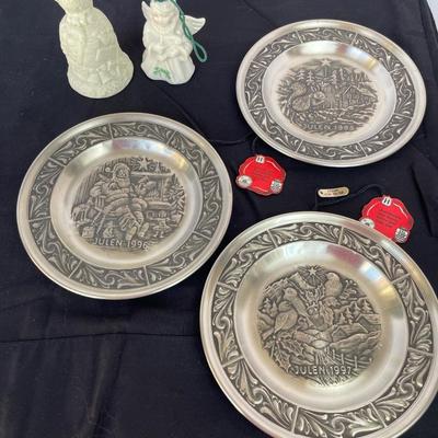 Belleek Angel Bell, Norwegian Pewter Plates