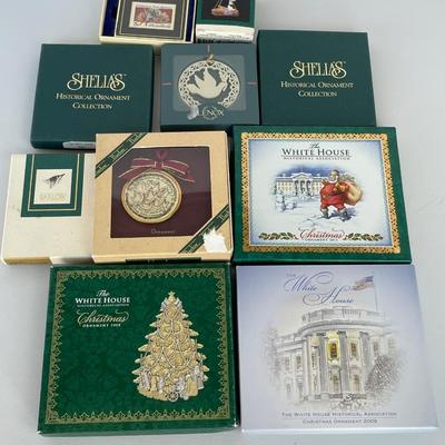 10 Boxed Christmas Ornaments, Lenox, White House