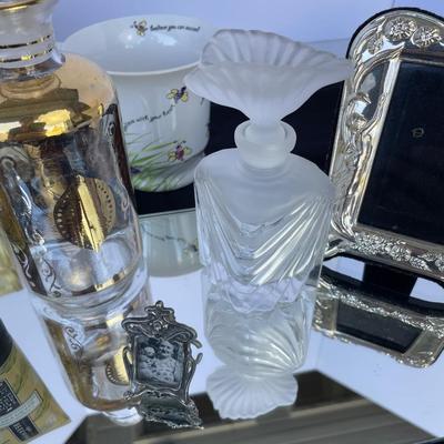 Mirrored Vanity Tray with Glass Perfume Bottles
