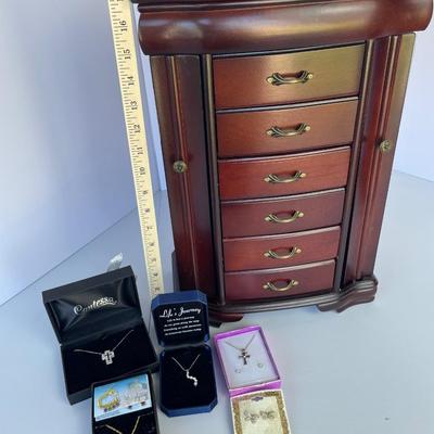 Tabletop Wooden Jewelry Box with Jewelry