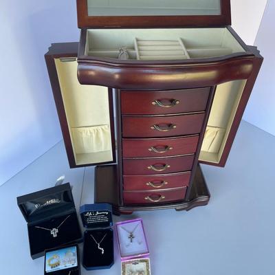 Tabletop Wooden Jewelry Box with Jewelry