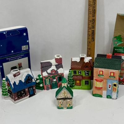 Sale Photo Thumbnail #341: In fair to good condition - small trinket. box house has a broken hinge, and green house has some melted candle inside.