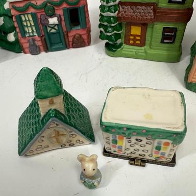 Sale Photo Thumbnail #336: In fair to good condition - small trinket. box house has a broken hinge, and green house has some melted candle inside.