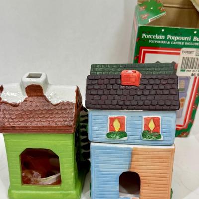 Sale Photo Thumbnail #333: In fair to good condition - small trinket. box house has a broken hinge, and green house has some melted candle inside.