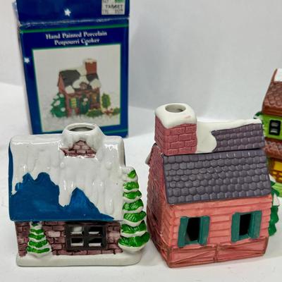 Sale Photo Thumbnail #334: In fair to good condition - small trinket. box house has a broken hinge, and green house has some melted candle inside.