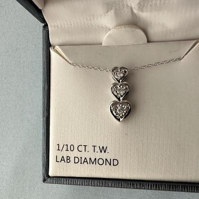 STERLING SILVER NECKLACE W/LAB DIAMONDS PLUS 2 OTHER NECKLACES