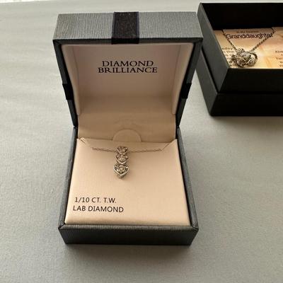 STERLING SILVER NECKLACE W/LAB DIAMONDS PLUS 2 OTHER NECKLACES