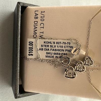 STERLING SILVER NECKLACE W/LAB DIAMONDS PLUS 2 OTHER NECKLACES