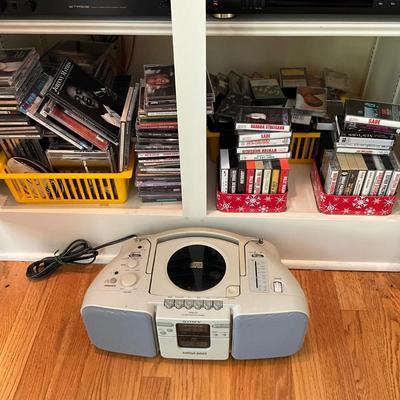 891 Large Lot Of Jazz Music CDs/Cassettes With Sony Compact Disc/Radio/Cassette Player Model No. CFD-21