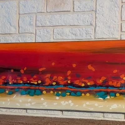 Sale Photo Thumbnail #171: Painting by contemporary artist Manuel Padilla, signed. Acrylic on canvas. 18" x 60"