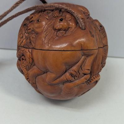 May Japanese Carved Boxwood Tonkotsu Tobacco Box Netsuke