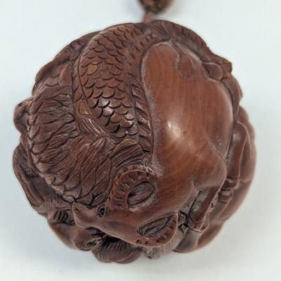 May Japanese Carved Boxwood Tonkotsu Tobacco Box Netsuke