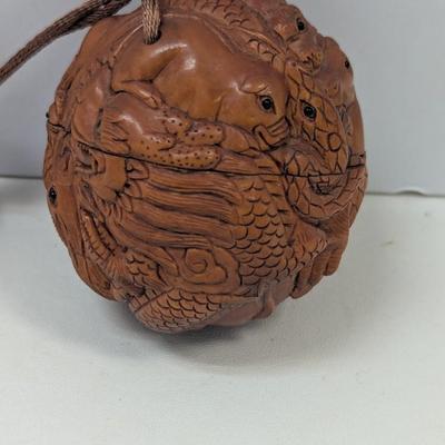 May Japanese Carved Boxwood Tonkotsu Tobacco Box Netsuke