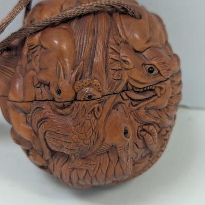 May Japanese Carved Boxwood Tonkotsu Tobacco Box Netsuke