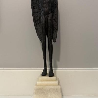 Sale Photo Thumbnail #175: Global Views Bronze Finish Cast iron Headless Angel Sculpture 
Base is tiered and made of white stone. Large heavy piece.
16.5 inches tall, weight 8.5 pounds