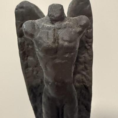 Sale Photo Thumbnail #173: Global Views Bronze Finish Cast iron Headless Angel Sculpture 
Base is tiered and made of white stone. Large heavy piece.
16.5 inches tall, weight 8.5 pounds