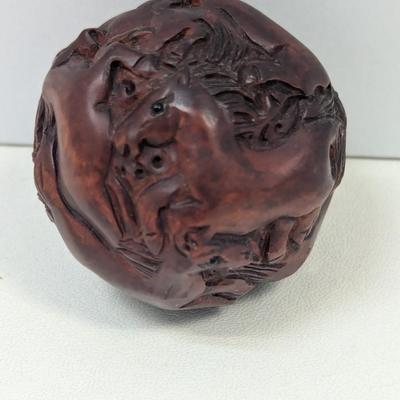 Chinese Antique Boxwood Carved Animal Spher Statue Home Decor Sculpture Art Gift