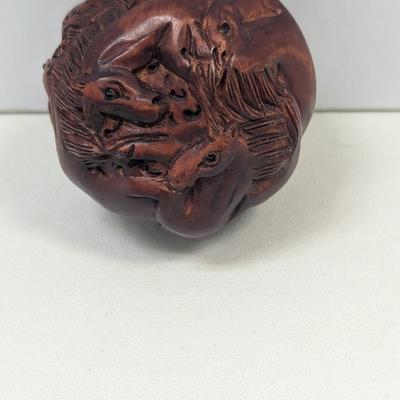 Chinese Antique Boxwood Carved Animal Spher Statue Home Decor Sculpture Art Gift