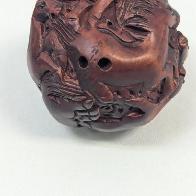Chinese Antique Boxwood Carved Animal Spher Statue Home Decor Sculpture Art Gift