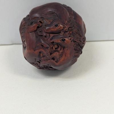 Chinese Antique Boxwood Carved Animal Spher Statue Home Decor Sculpture Art Gift