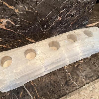 Sale Photo Thumbnail #177: XL Natural Selenite crystal multi tealight candle holder, 5 lights.  Very heavy piece. Great addition for fireplace